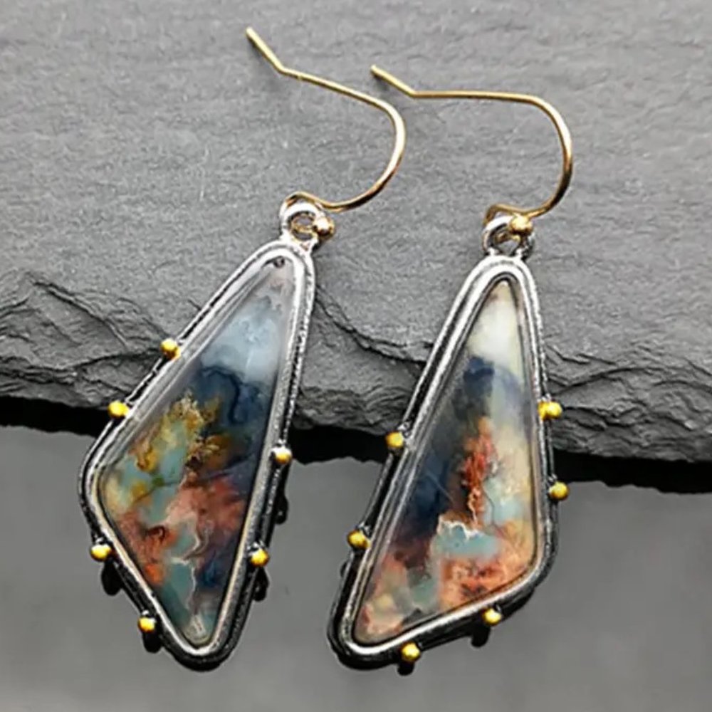 COPY - Triangle Water Drop Shape Colorful Marble Earrings NEW
